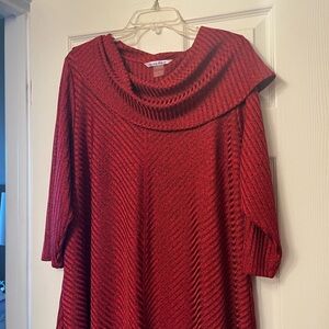 NygardRed Cowl Neck top with Textured Knit